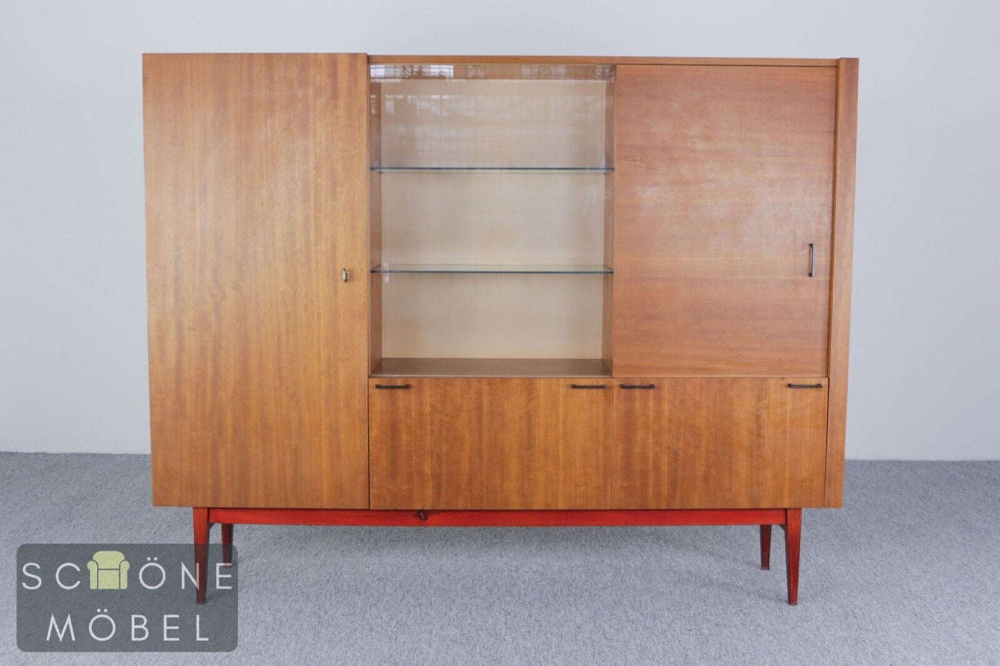 Retro Wohnzimmerschrank Vitrinenschrank Vintage Schrank MidCentury Bücherschrank