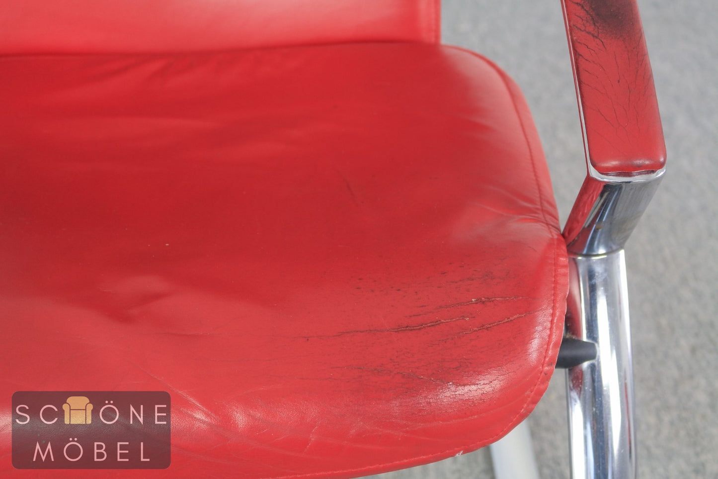 Original Designklassiker 2er Set KOINOR Design Freischwinger Stühle rot – Leder