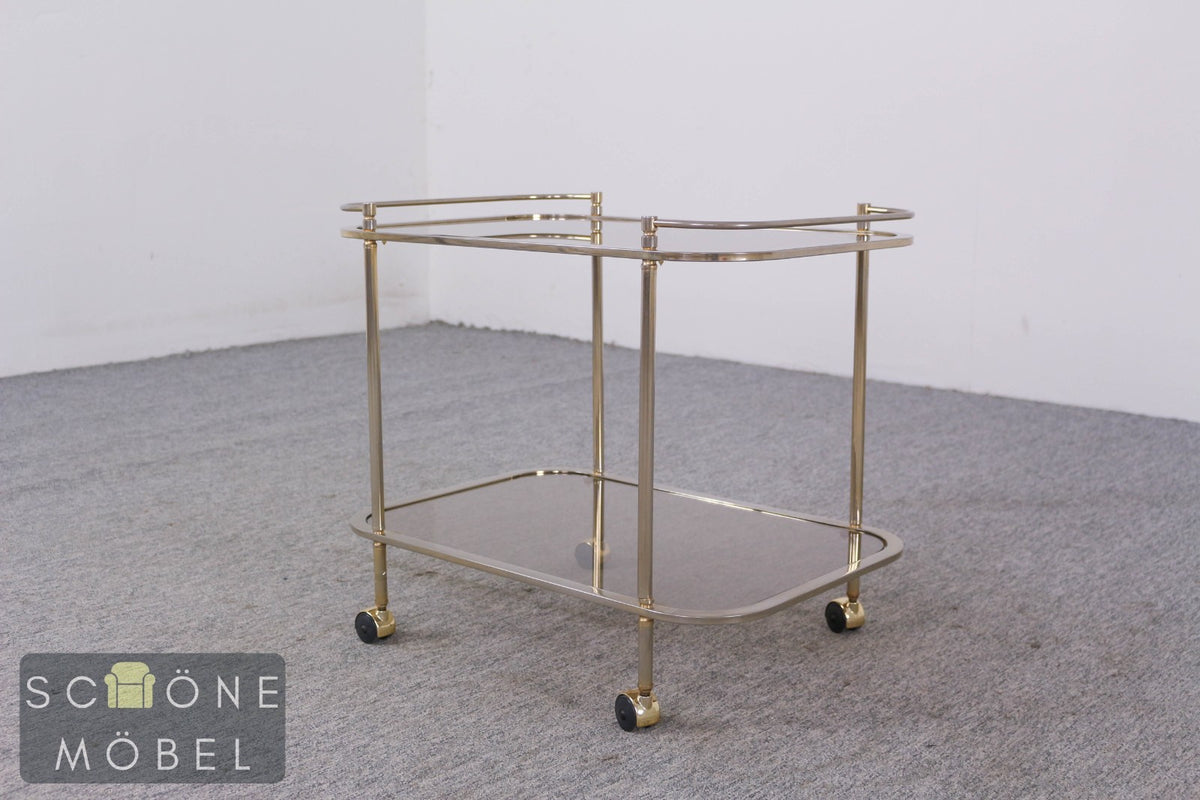 Servierwagen Barwagen Messing Rauchglas Vintage Hollywood Regency
