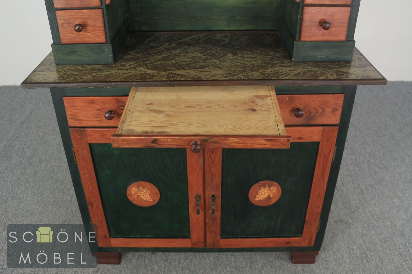 Schöner Antiker Küchenschrank Jugendstil Buffet  Landhaus Massivholz Bleiglas
