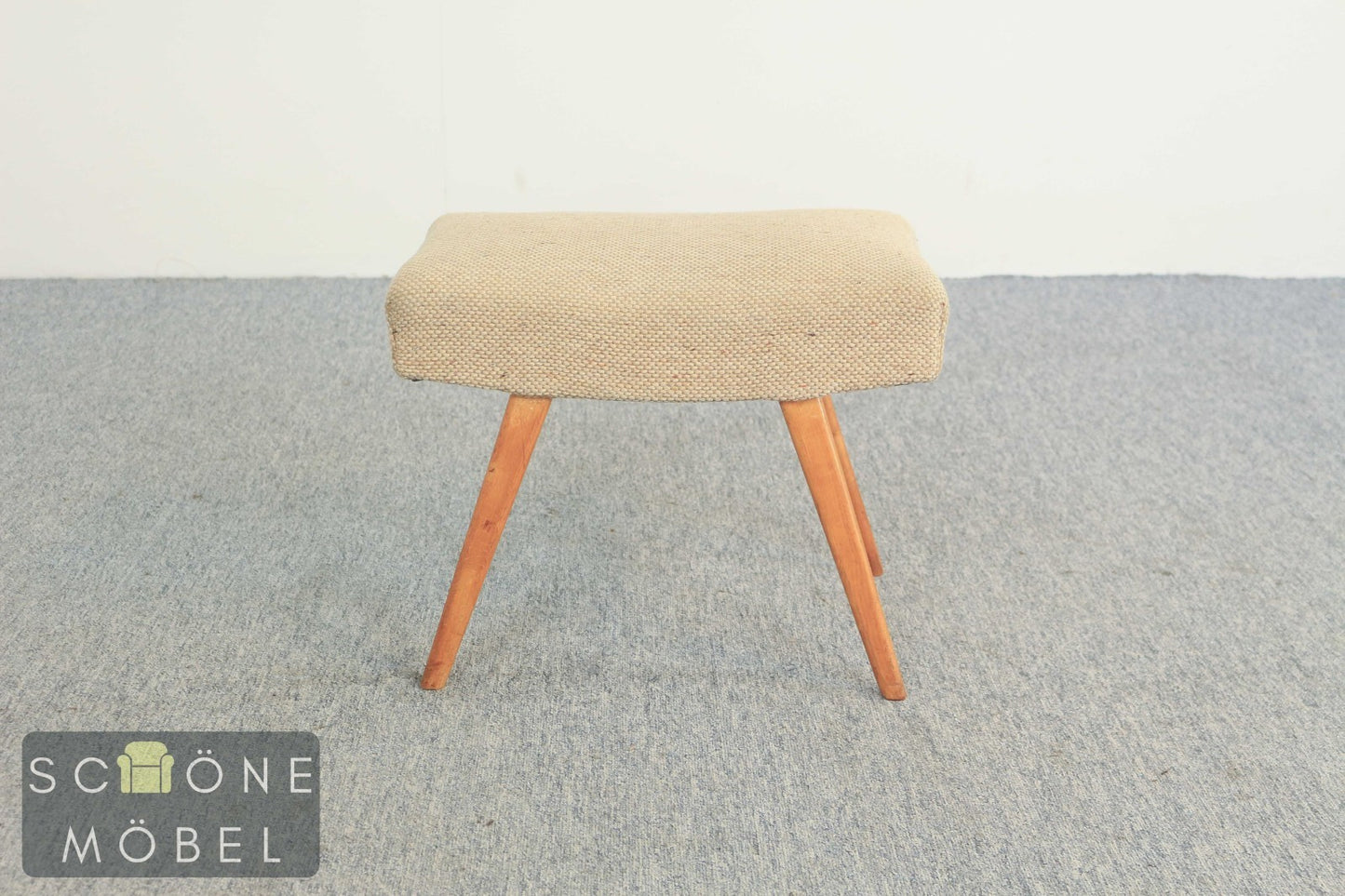 Vintage Hocker Fußbank Stoff Holz Danish Design Mid Century 60er Jahre