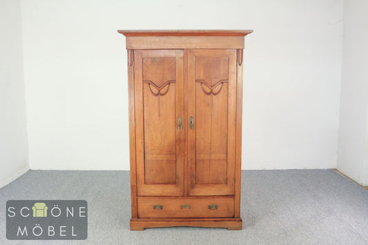 Jugendstil Kleiderschrank 2-türig Massivholz mit Schublade & Kleiderstange