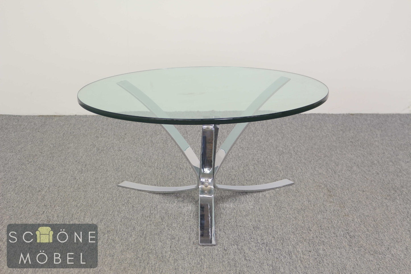 Runder Glascouchtisch mit Chrom im Roger Sprunger Stil Moderner Coffee Table