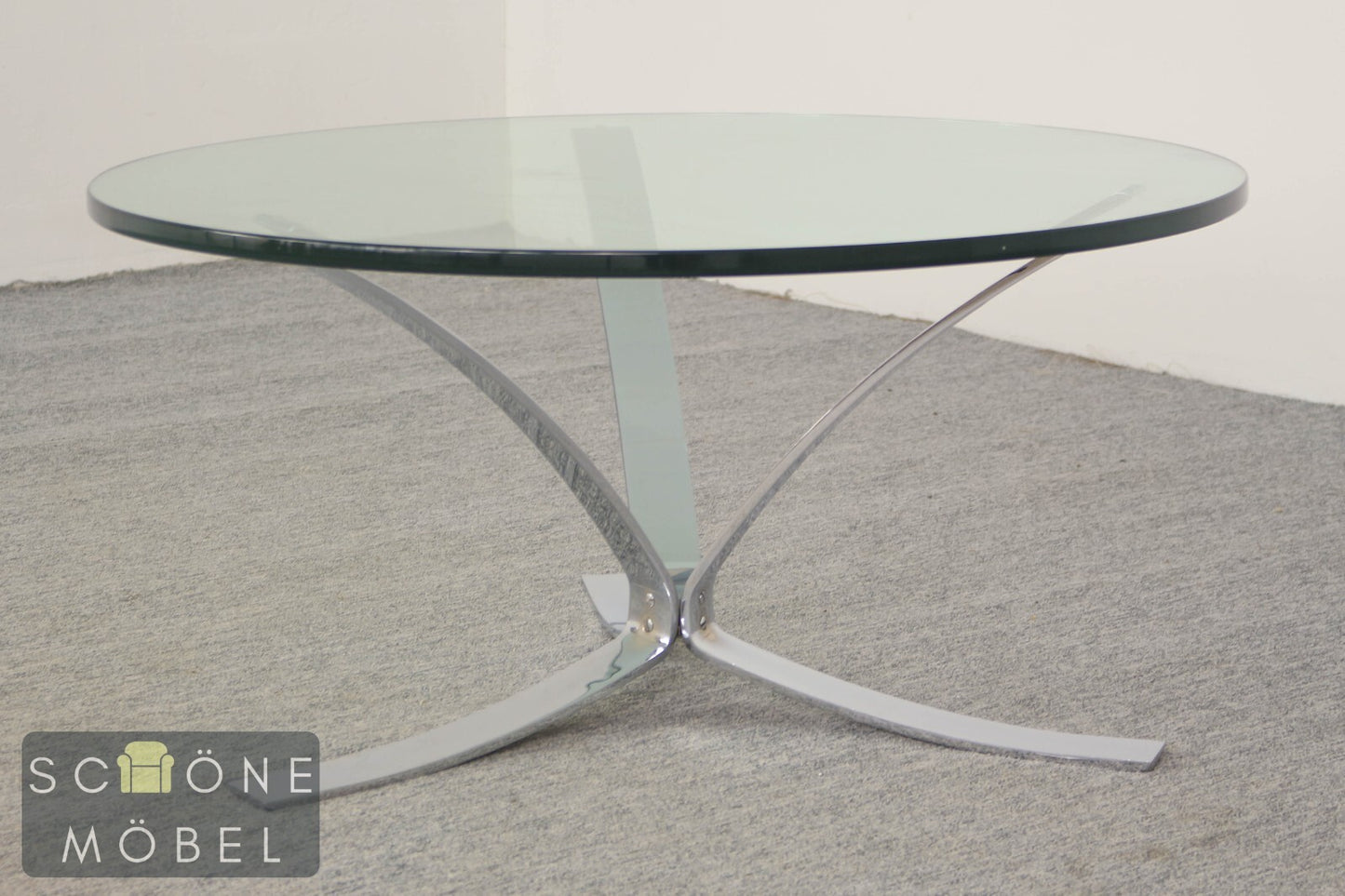 Runder Glascouchtisch mit Chrom im Roger Sprunger Stil Moderner Coffee Table