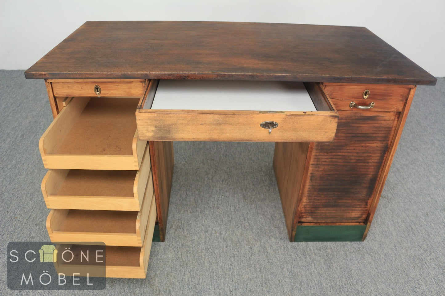 Antik Stil Gründerzeit Schreibtisch Vintage Sekretär Rolladenschrank Tisch