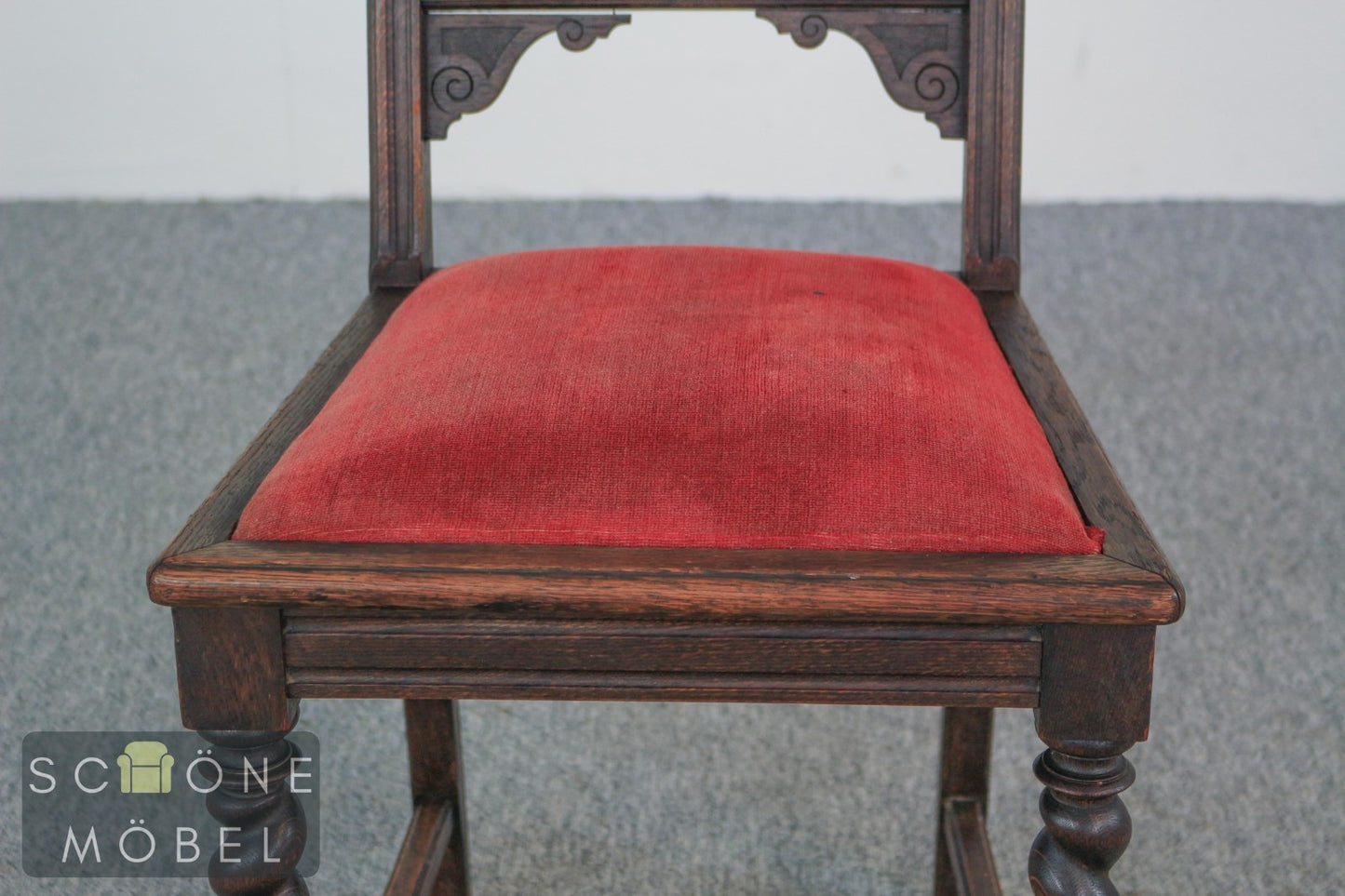 Antiker Holzstuhl Polsterstuhl Akzentstuhl Holzstuhl Samt Rot Vintage