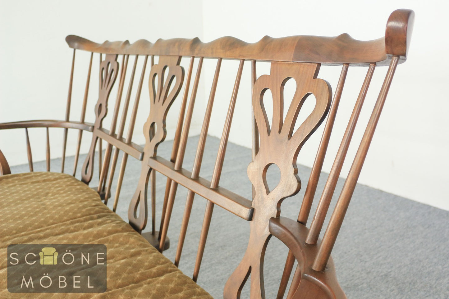 Windsor Sofa Bank 3-Sitzer Holz massiv mit Armlehnen Landhaus Sitzgelegenheit