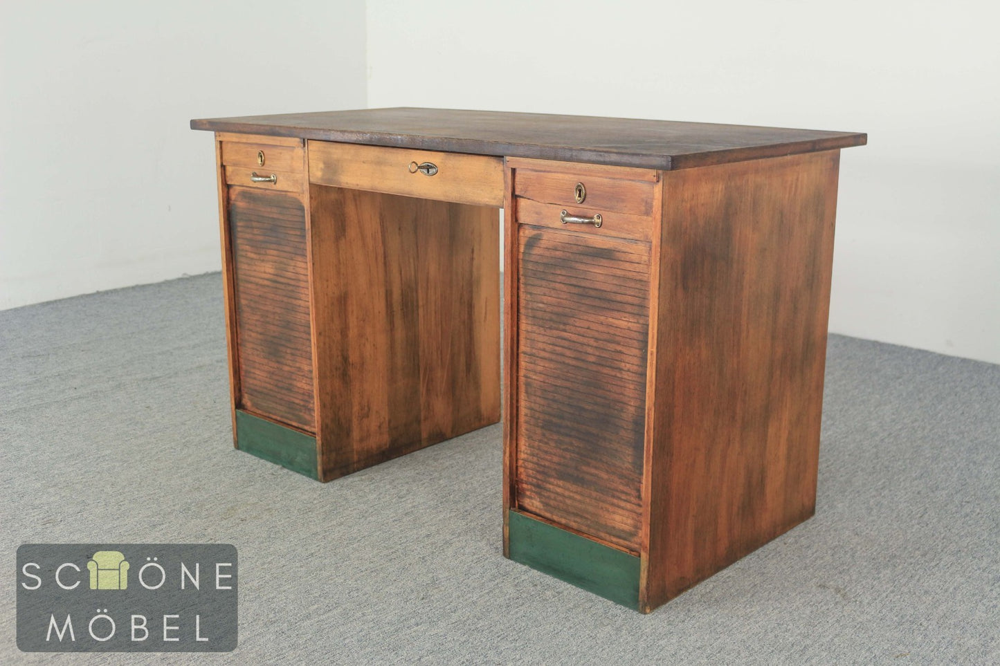 Antik Stil Gründerzeit Schreibtisch Vintage Sekretär Rolladenschrank Tisch