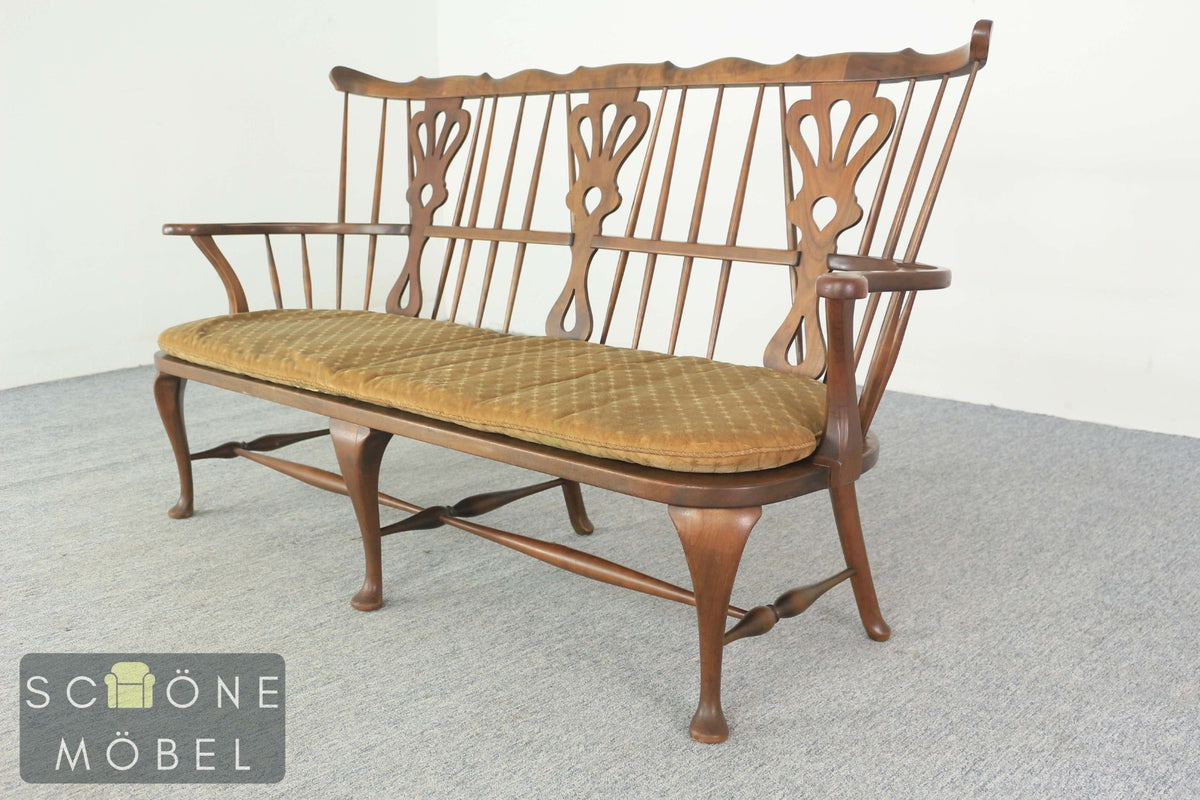 Windsor Sofa Bank 3-Sitzer Holz massiv mit Armlehnen Landhaus Sitzgelegenheit
