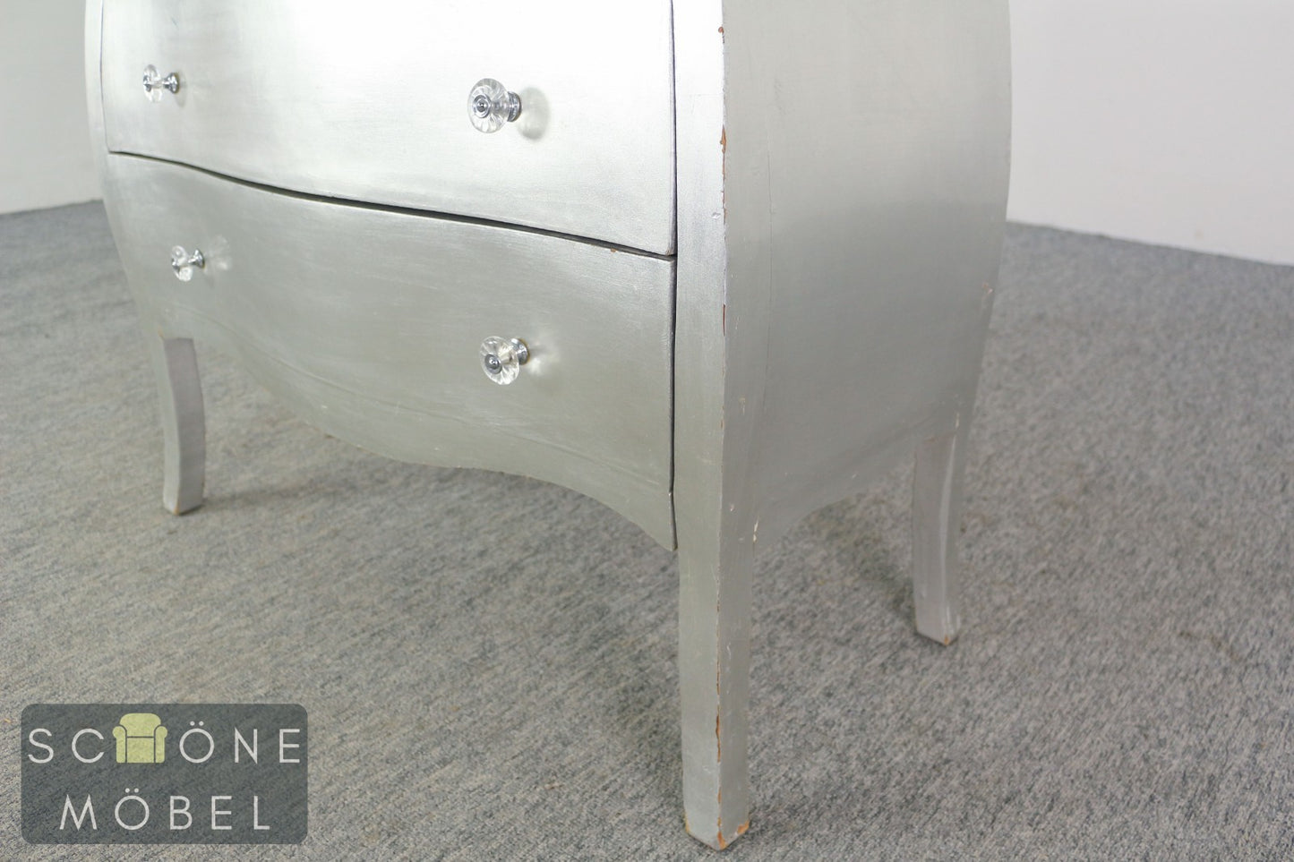Elegante Silber Barock Kommode Hollywood Regency Vintage Beistellmöbel