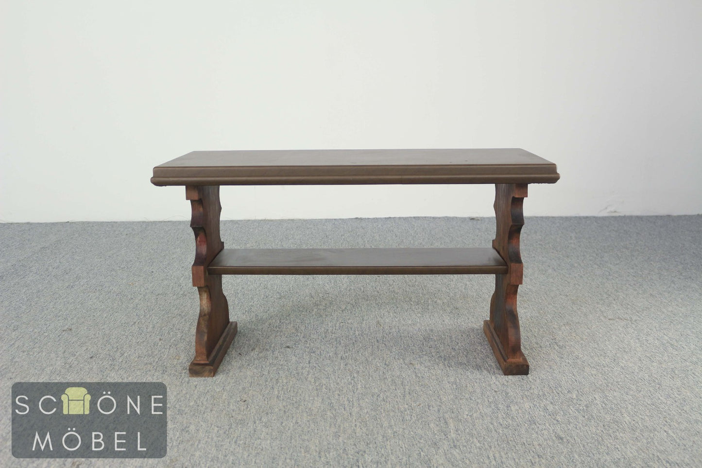 Vintage Couchtisch mit Lederplatte & Ablage Holz Beistelltisch English Design