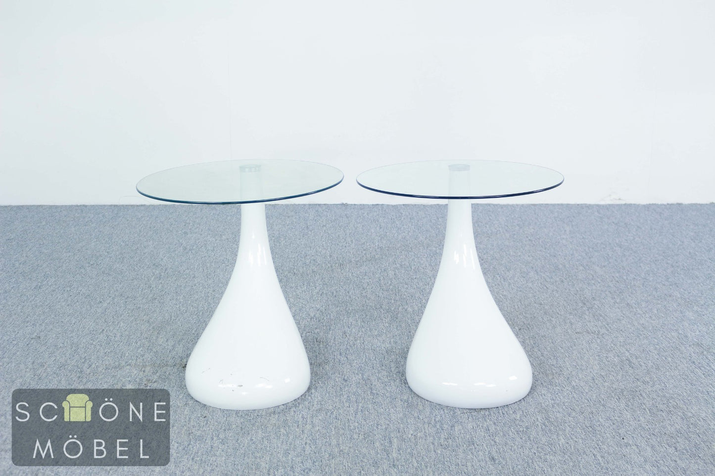 2x Set Moderne Nachttische Glas Weiß Space Age Vintage 70er Design Beistelltisch