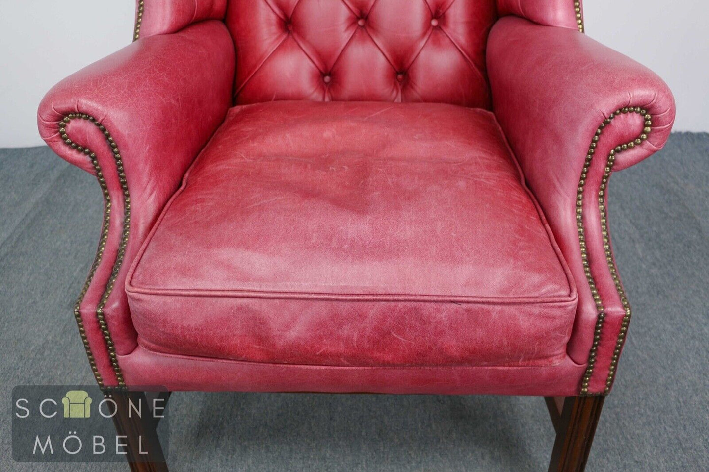Chesterfield Ohrensessel Ledersessel Echtleder Sessel 1er Leder Armchair English