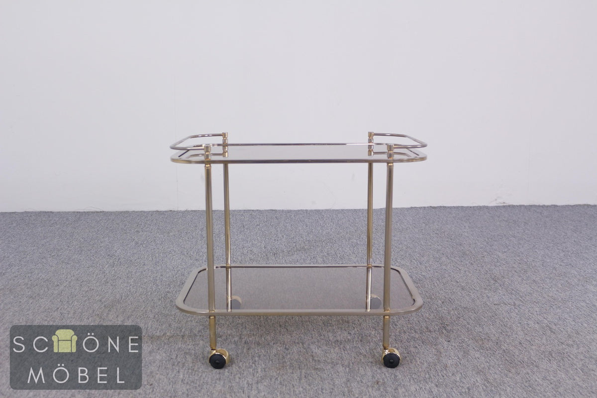 Servierwagen Barwagen Messing Rauchglas Vintage Hollywood Regency
