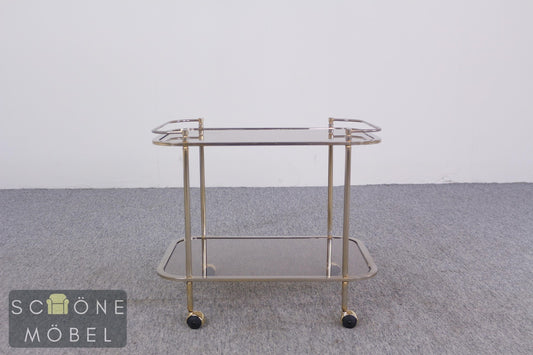 Servierwagen Barwagen Messing Rauchglas Vintage Hollywood Regency