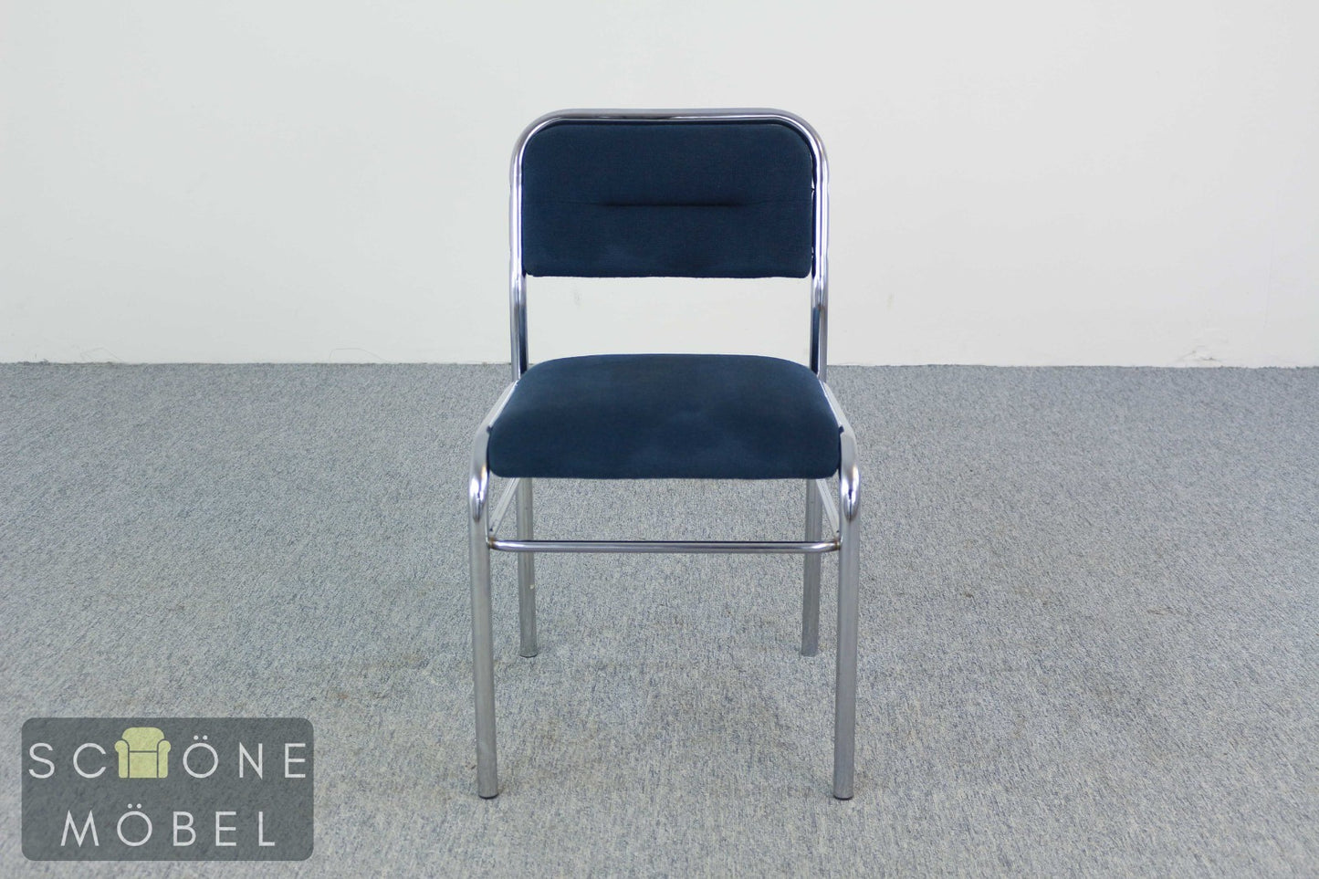 2er Set Design Stuhl Chrom Blau Polsterstuhl Set modern Stapelstuhl Vintage
