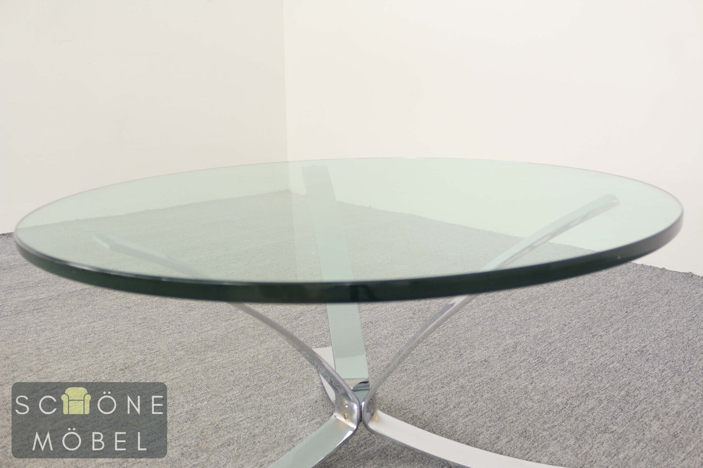 Runder Glascouchtisch mit Chrom im Roger Sprunger Stil Moderner Coffee Table