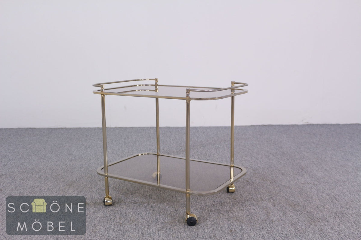 Servierwagen Barwagen Messing Rauchglas Vintage Hollywood Regency