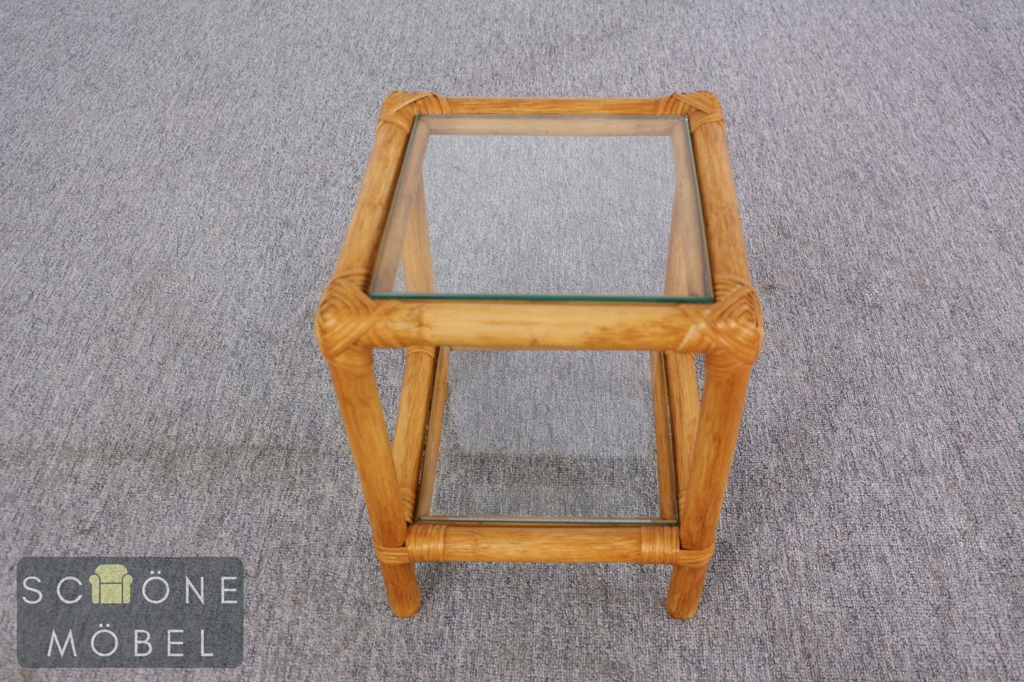 Rattan Beistelltisch Couchtisch Glas Vintage Bambus Boho Mid Century