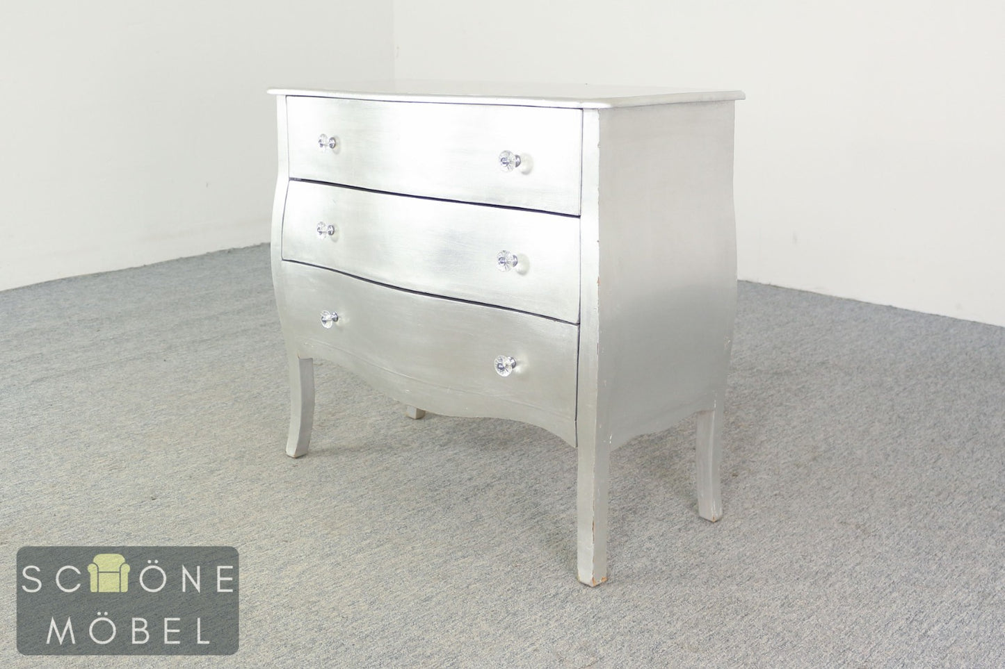Elegante Silber Barock Kommode Hollywood Regency Vintage Beistellmöbel