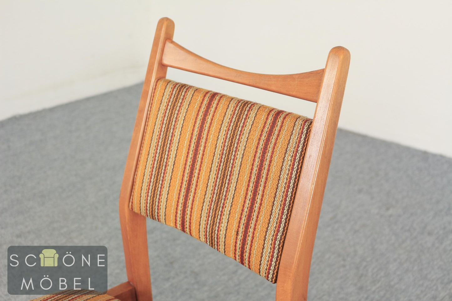 3x Vintage Stuhl Holz Polster Streifen Danish Design Mid Century Esszimmer Chair