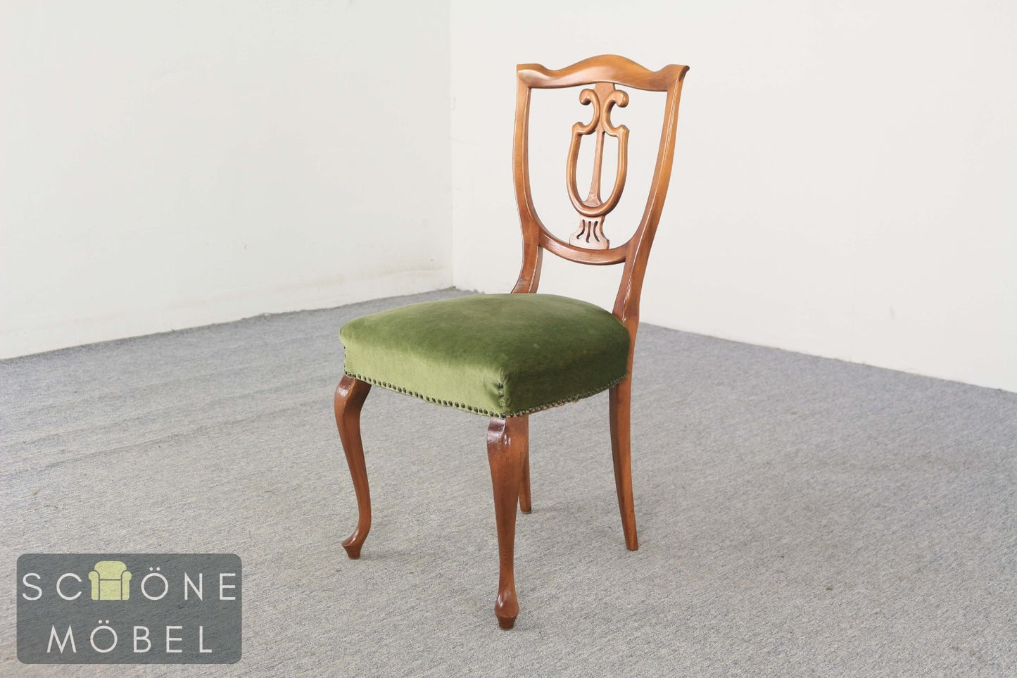 Antik Stil Stuhl Chippendale Esszimmerstuhl Samt Grün Massivholz Rokoko Vintage