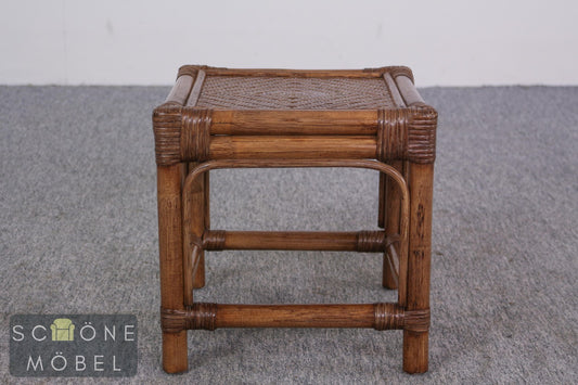 Rattan Beistelltisch Hocker Bambus Korbgeflecht Vintage Boho Kolonialstil