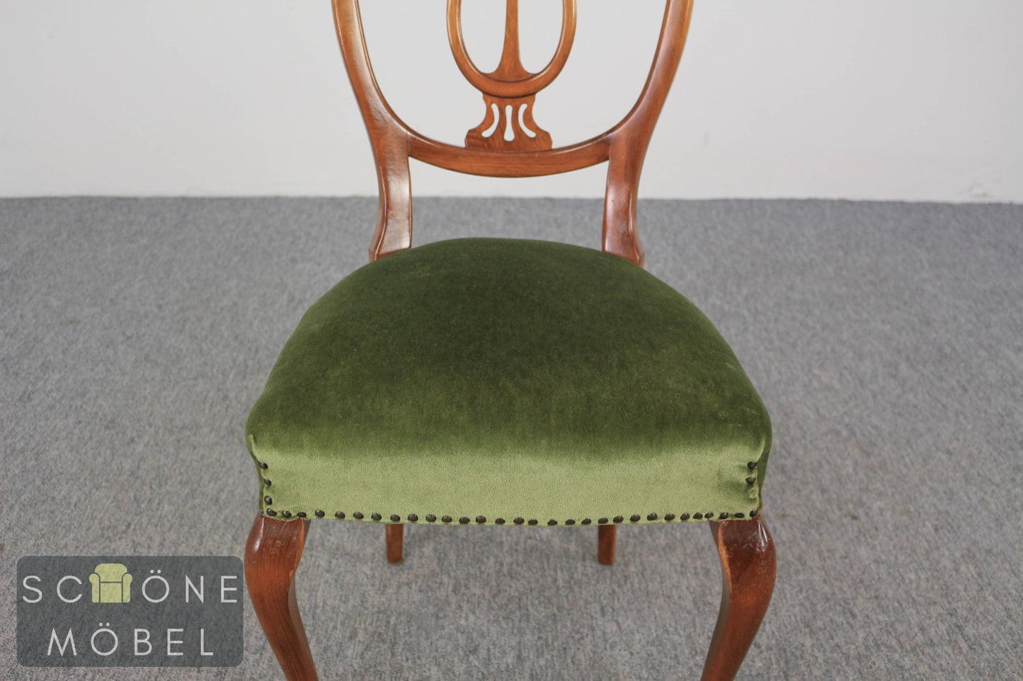 Antik Stil Stuhl Chippendale Esszimmerstuhl Samt Grün Massivholz Rokoko Vintage