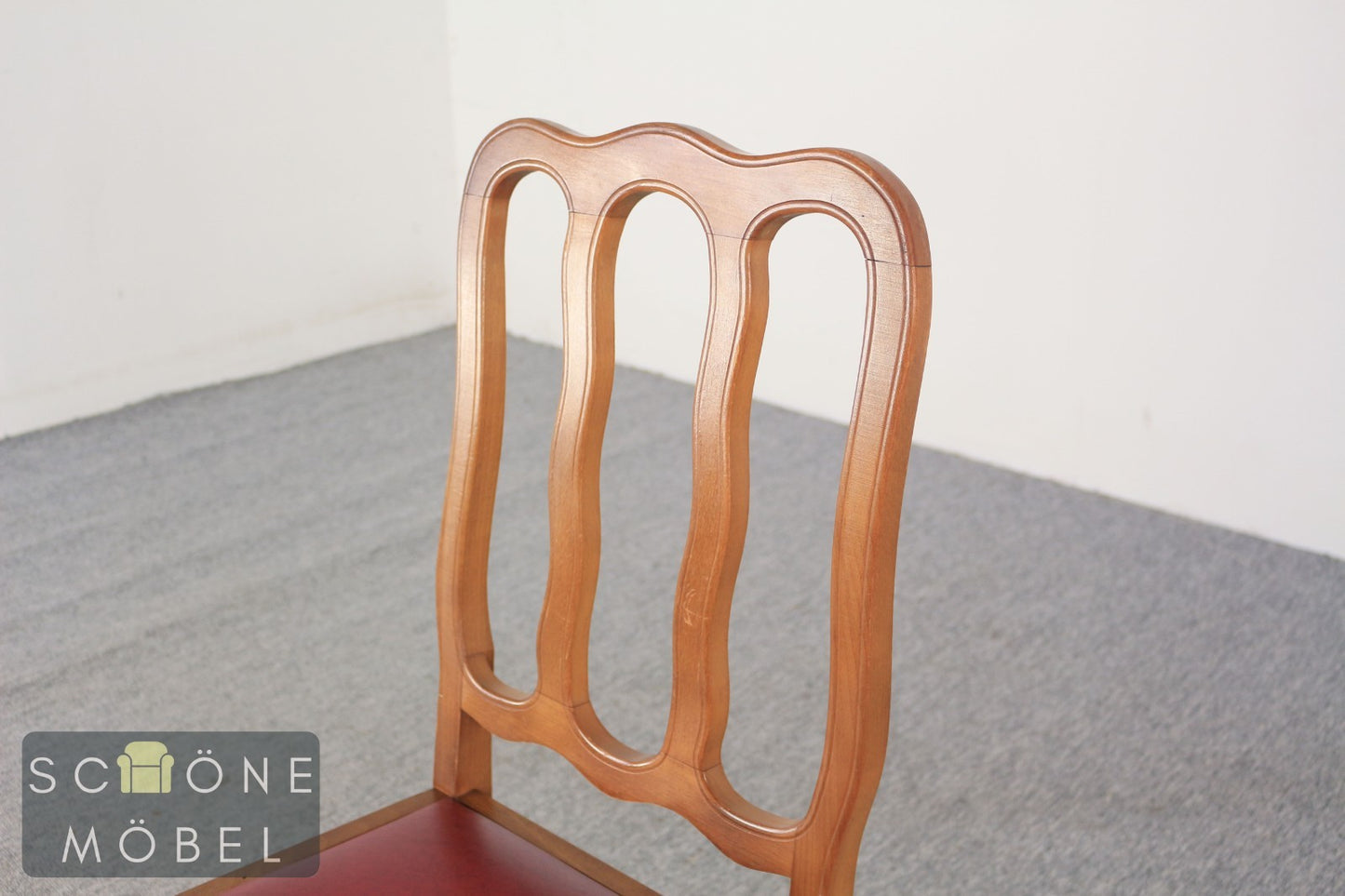 2er Set Vintage Holzstühle Set Vintage Esszimmerstühle mit rotem Leder Holz