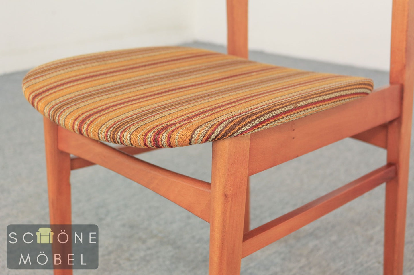 3x Vintage Stuhl Holz Polster Streifen Danish Design Mid Century Esszimmer Chair