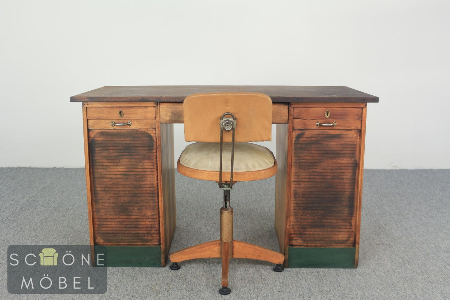 Antik Stil Gründerzeit Schreibtisch Vintage Sekretär Rolladenschrank Tisch