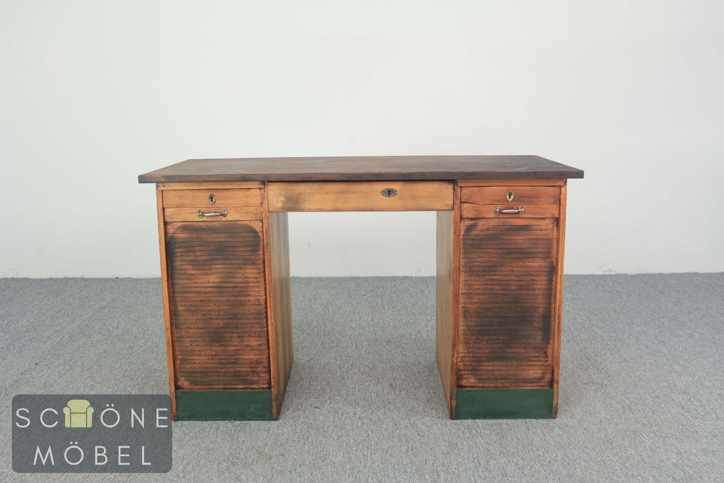 Antik Stil Gründerzeit Schreibtisch Vintage Sekretär Rolladenschrank Tisch