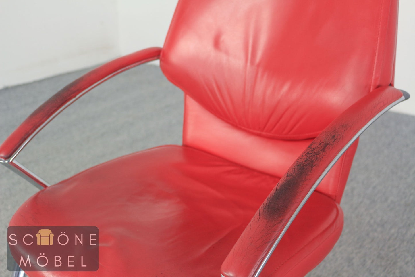 Original Designklassiker 2er Set KOINOR Design Freischwinger Stühle rot – Leder