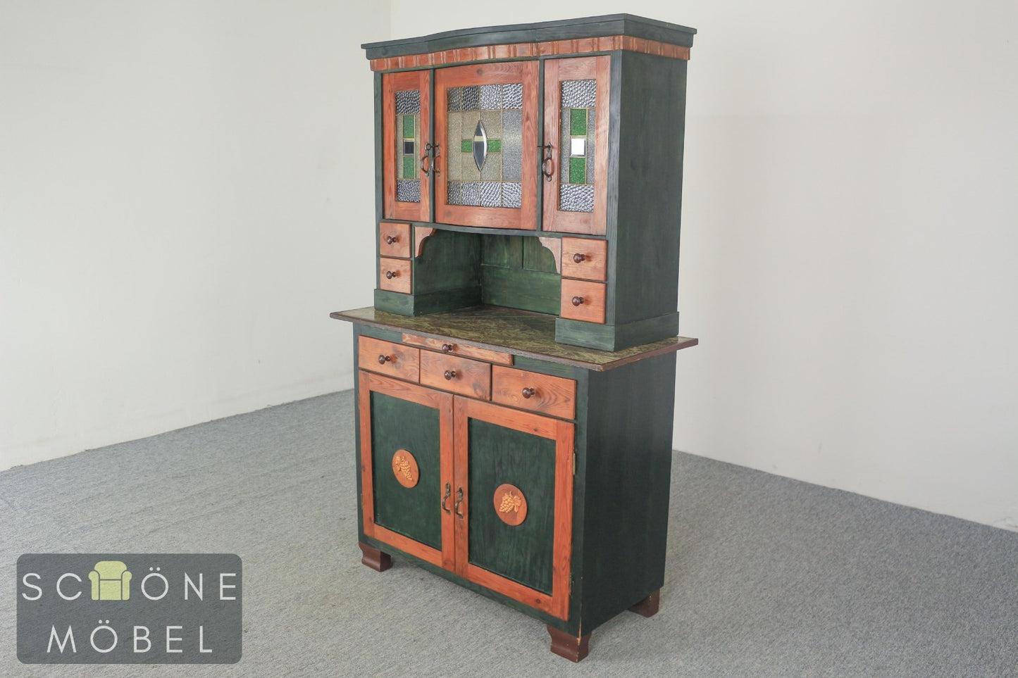 Schöner Antiker Küchenschrank Jugendstil Buffet  Landhaus Massivholz Bleiglas