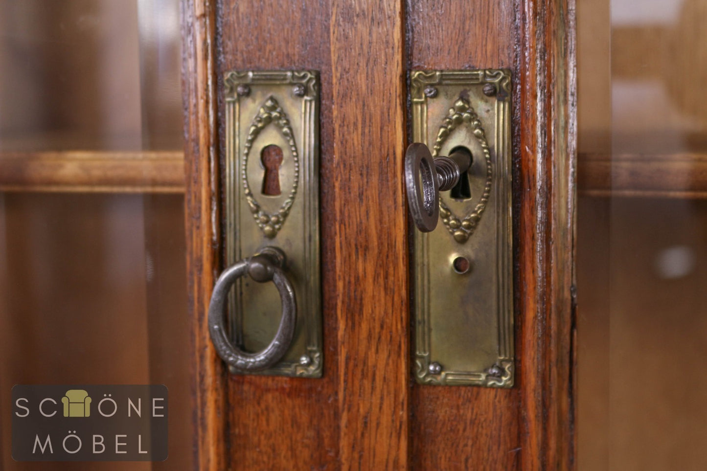 Antike Jugendstil Vitrine Bücherschrank Glasvitrine Eiche massiv Schrank