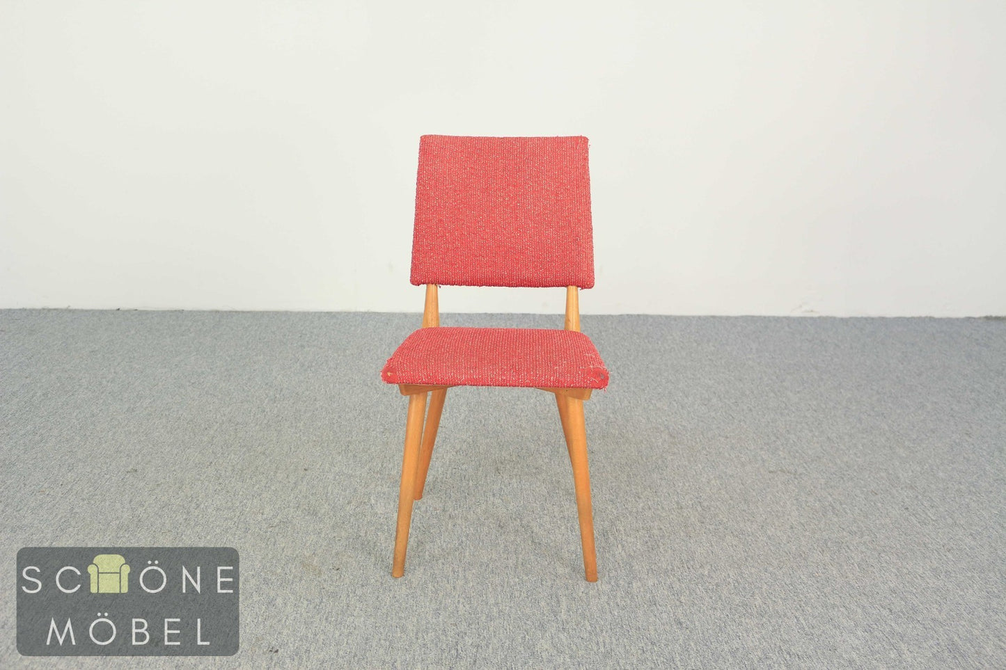 String Designe Mid-Century Esszimmerstuhl – Holzgestell, Stoffpolster, 50er/60er