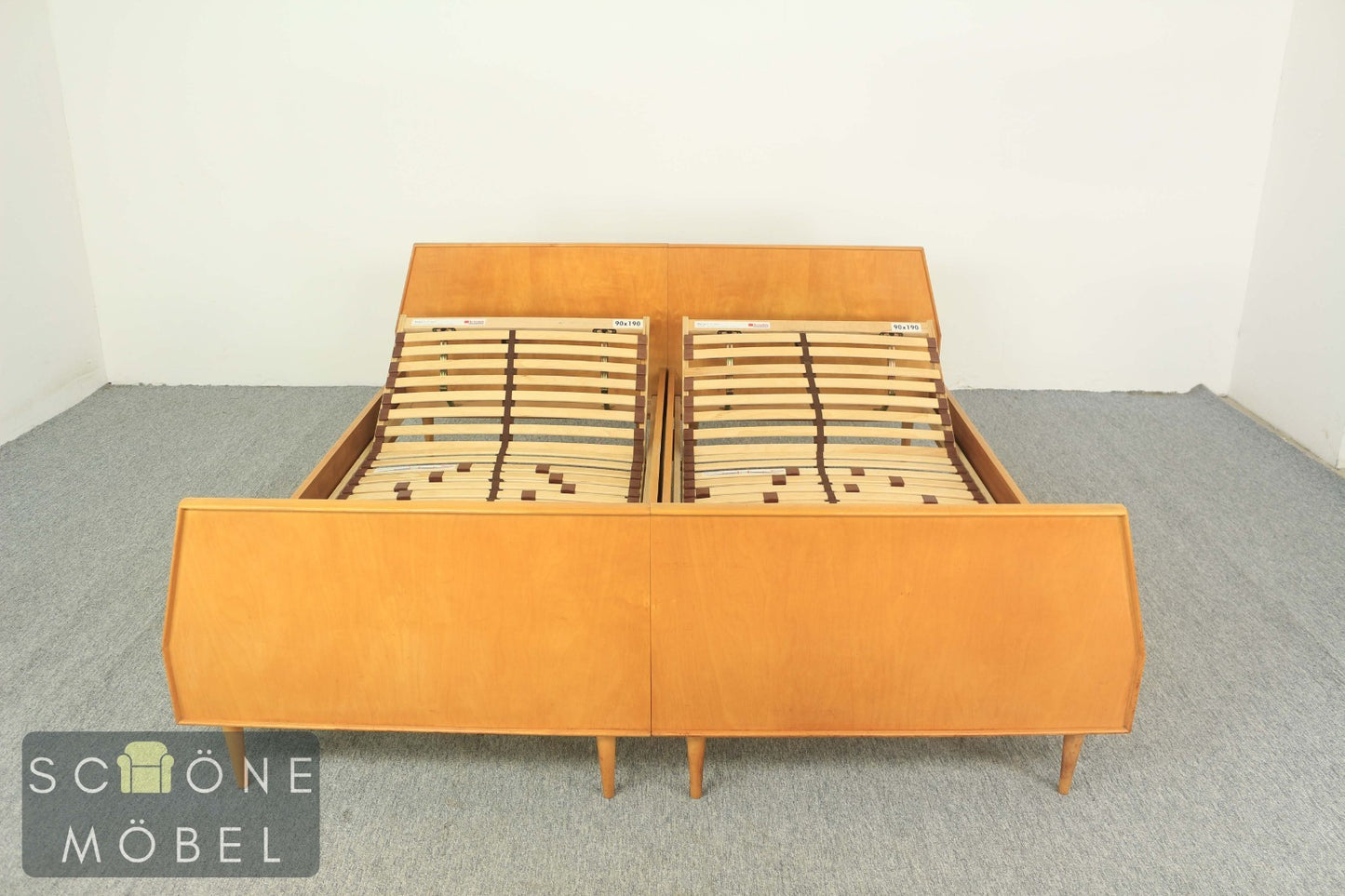 Hellerau Vintage Holz Bett Mid Century Doppelbett mit Lattenrost Vintage 190x190