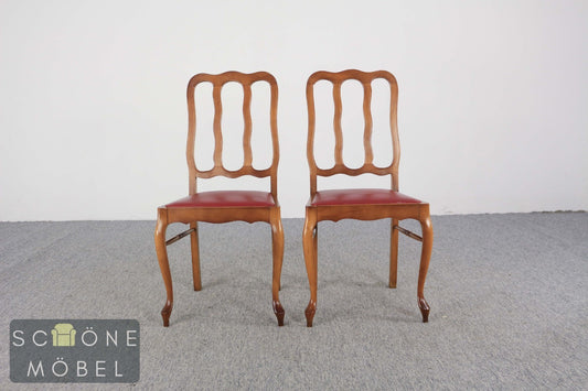 2er Set Vintage Holzstühle Set Vintage Esszimmerstühle mit rotem Leder Holz