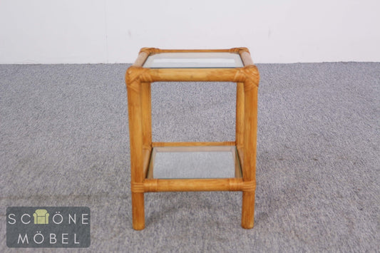 Rattan Beistelltisch Couchtisch Glas Vintage Bambus Boho Mid Century