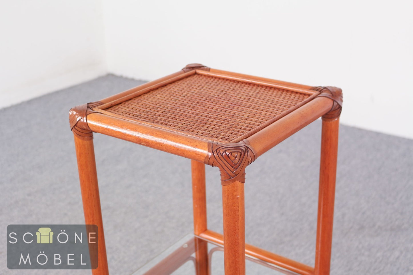 Rattan Blumenständer Pflanzenständer Regal Vintage Boho Bambus Design