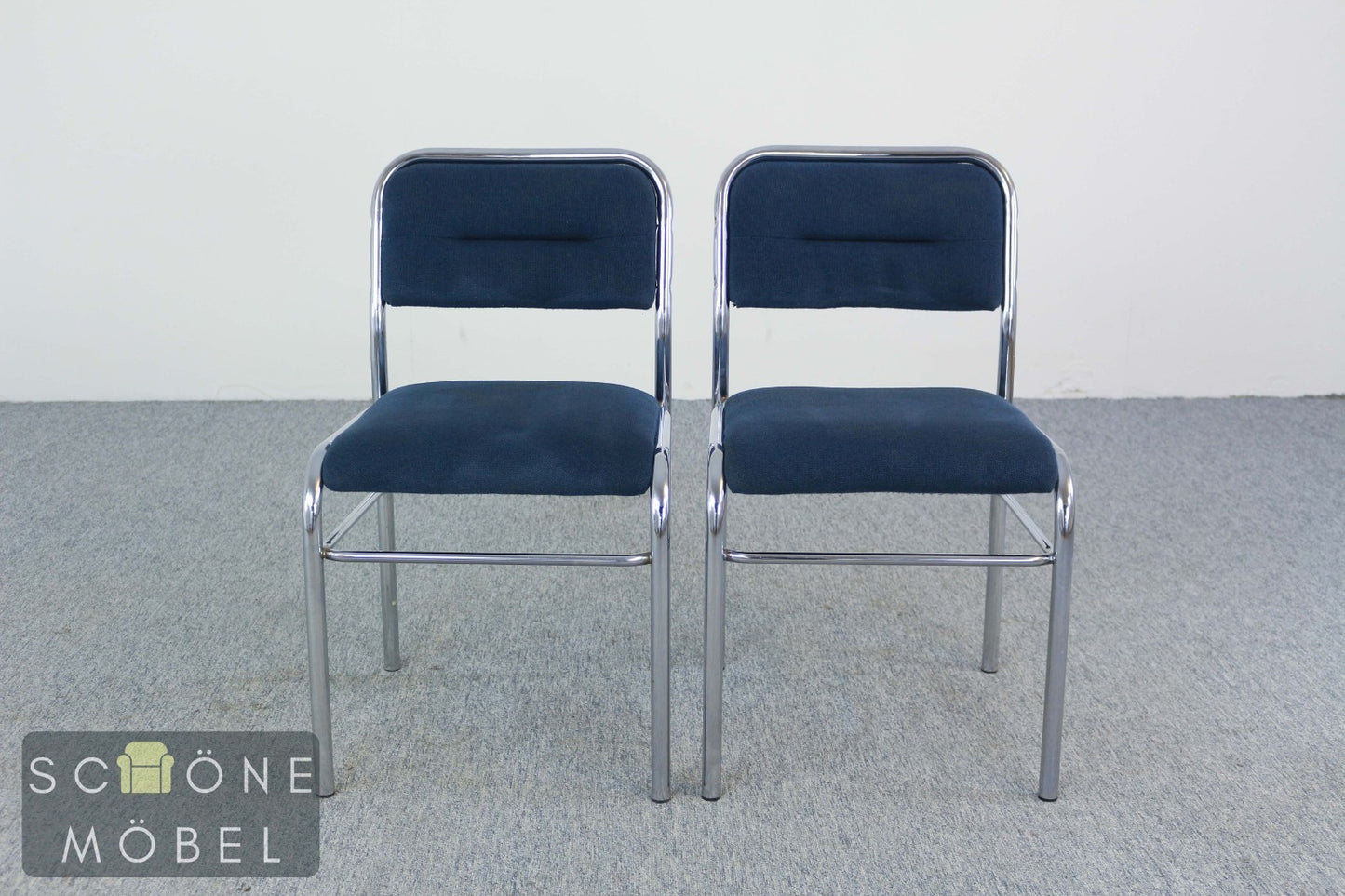 2er Set Design Stuhl Chrom Blau Polsterstuhl Set modern Stapelstuhl Vintage