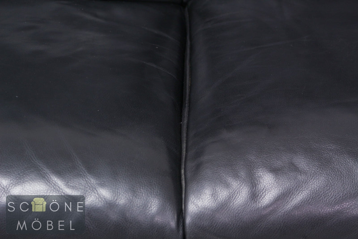 Designer Ledersofa Schwarz Zweisitzer Lounge Sofa im De-Sede Stil