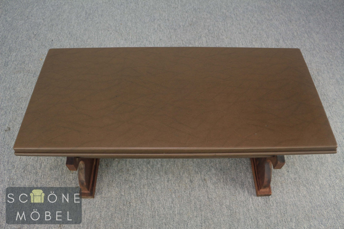 Vintage Couchtisch mit Lederplatte & Ablage Holz Beistelltisch English Design