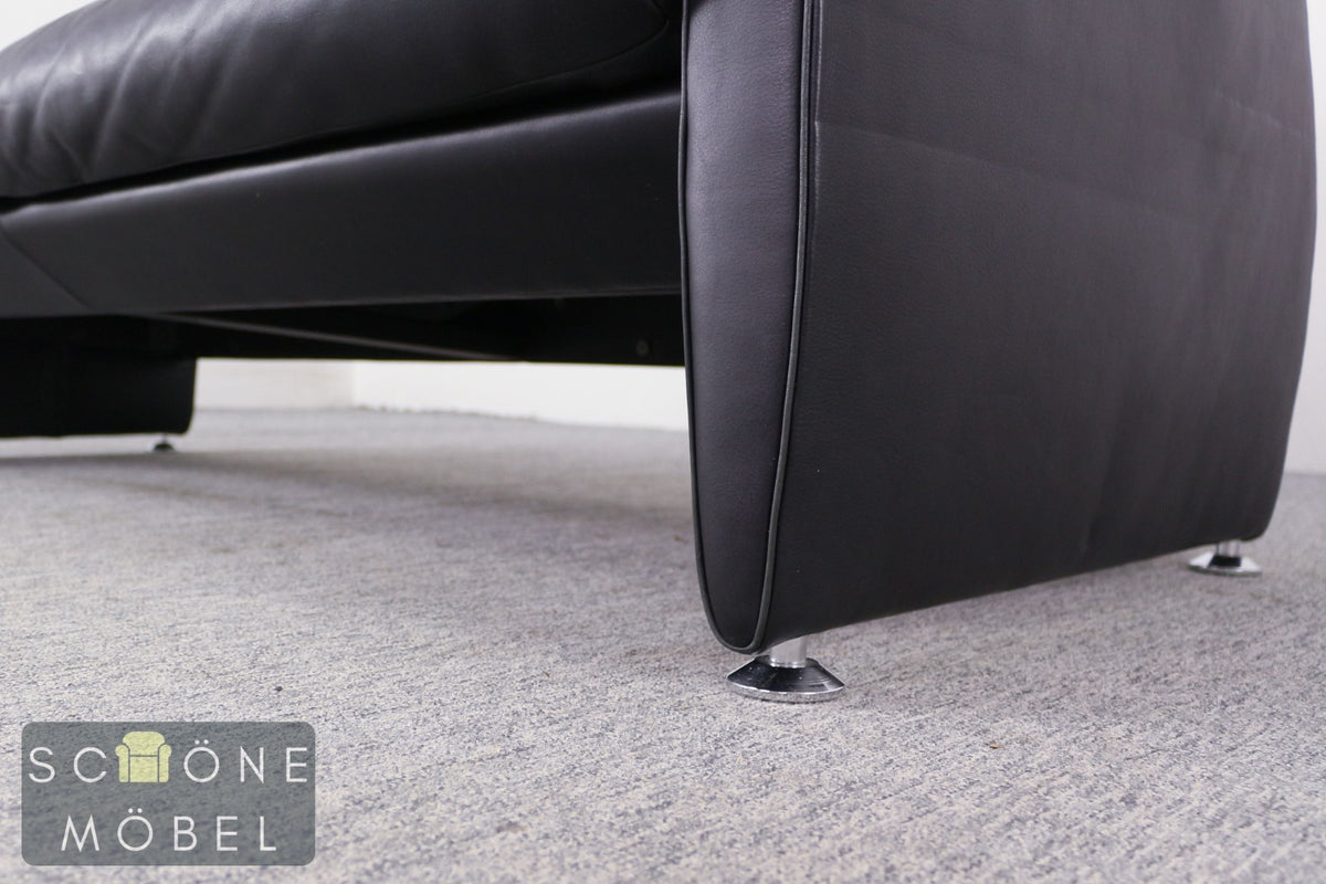 Designer Ledersofa Schwarz Zweisitzer Lounge Sofa im De-Sede Stil