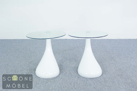 2x Set Moderne Nachttische Glas Weiß Space Age Vintage 70er Design Beistelltisch