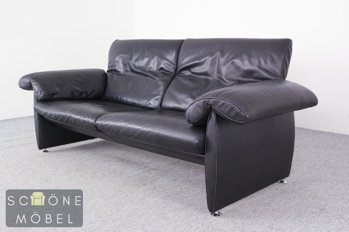 Designer Ledersofa Schwarz Zweisitzer Lounge Sofa im De-Sede Stil