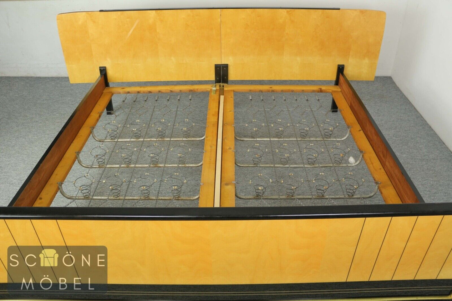 50er Retro Bett 200x200cm Vintage Doppelbett Gästebett Massivholz ohne Matratze